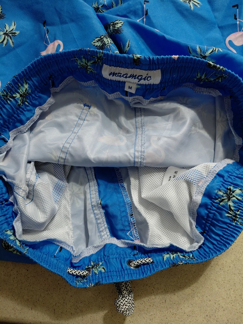 Flamingo Print Swim Trunks - Blue & Pink